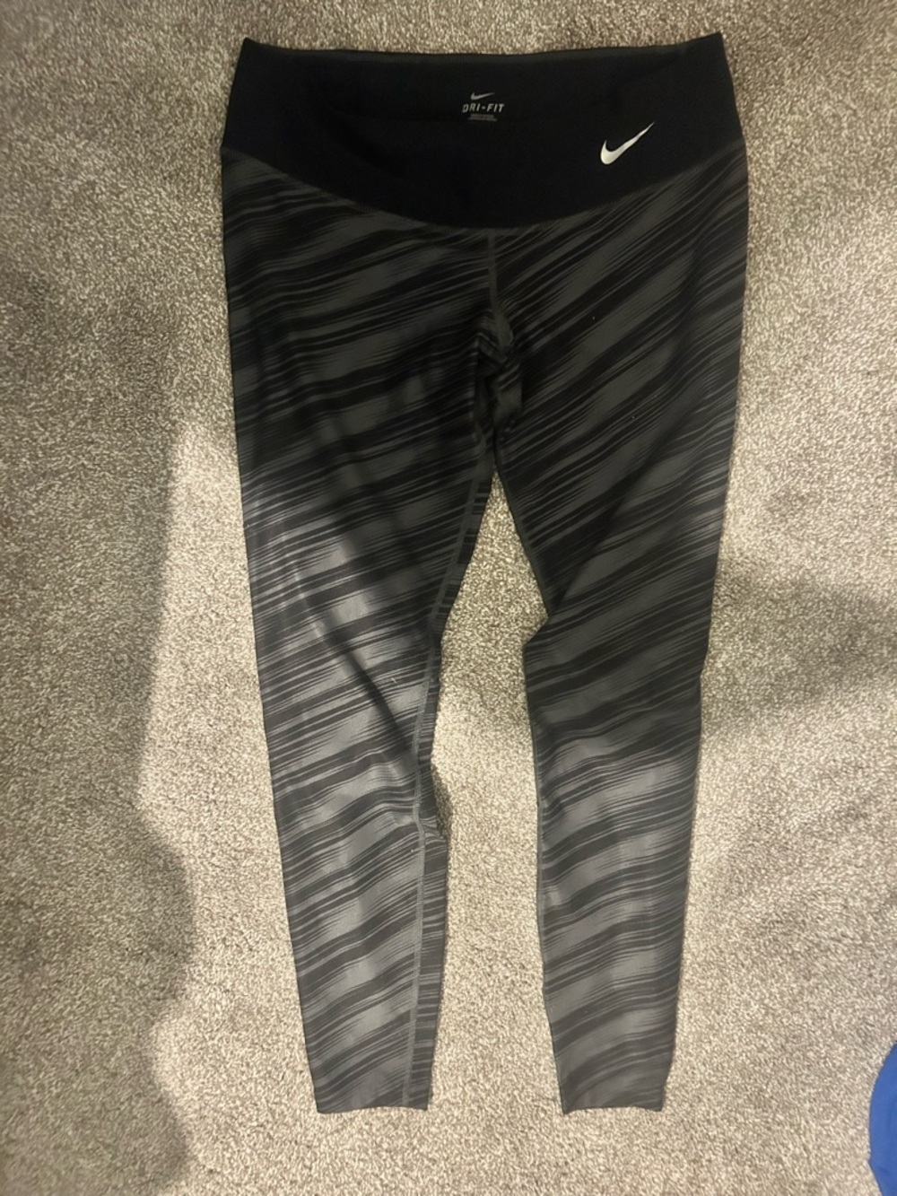 Nike Kids Black & Gray Striped Dri-FIT Leggings